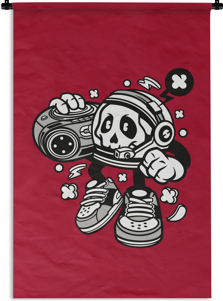 MuchoWow Wandteppich Wandbehang Radio - Rot - Vintage 120x180 cm Tapisserie Dekoration Wandtuch - Schlafzimmer - Dekorationen für das Haus