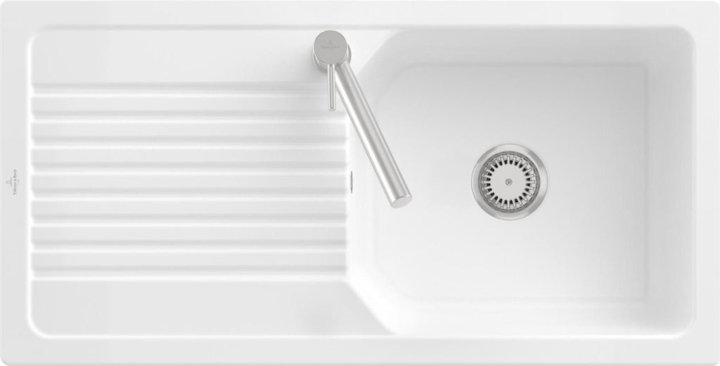 Villeroy & Boch 33861FR1 Linara 60 Flat Keramikspüle flächenbündig Unterschrankbreite ab 60 cm Weiß Alpin CeramicPlus Handbetätigung - inkl.