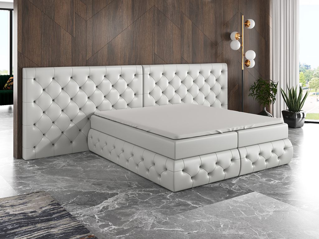 Boxspringbett OSK 120 x 200 mit 2 Bettkästen, Bonell-Matratze und Topper. Farbe: Weiß