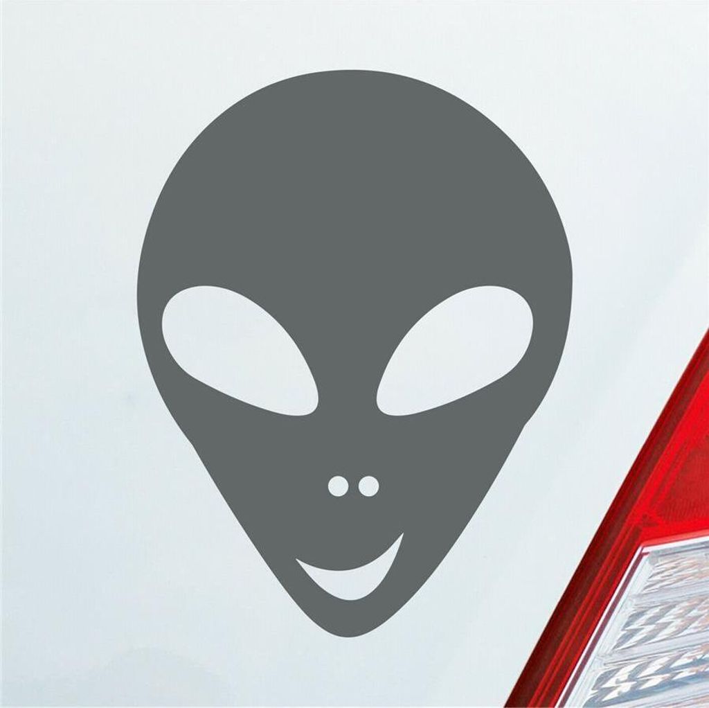 Auto Aufkleber grinsender Alien Außerirdischer All Comic 10x8 cm Grau Sticker Heckscheibenaufkleber