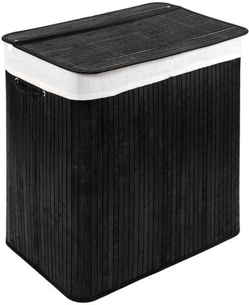 Panier à linge design 72 L noir pour salle de bain - Bac bambou 60 cm