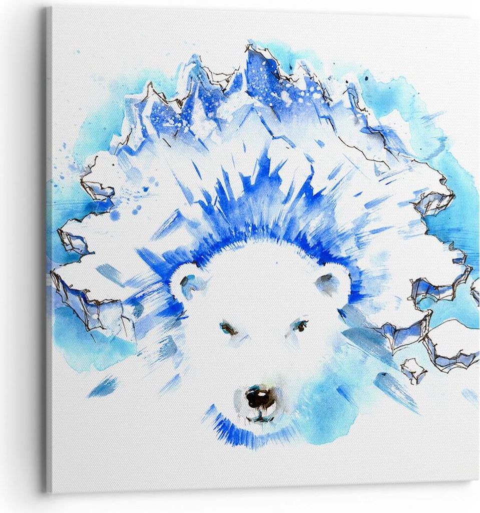 Bild auf Leinwand - Leinwandbild - Bär Eis Winter Arktis - 70x70cm - Wand Bild - Wanddeko - Leinwanddruck - Bilder - Kunstdruck - Wanddekoration -...