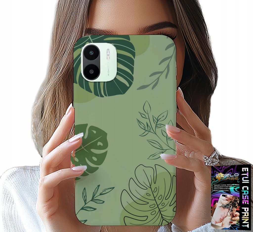 Etui Für Xiaomi Redmi A2 - Grüne Blätter Blumenmuster Rückseite