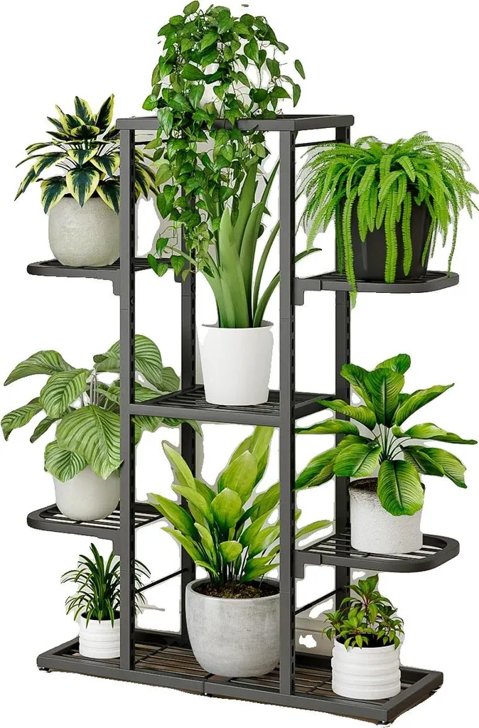 Étagère plantes gain de place 7 niveaux gris pour organiser vos pots fleurs