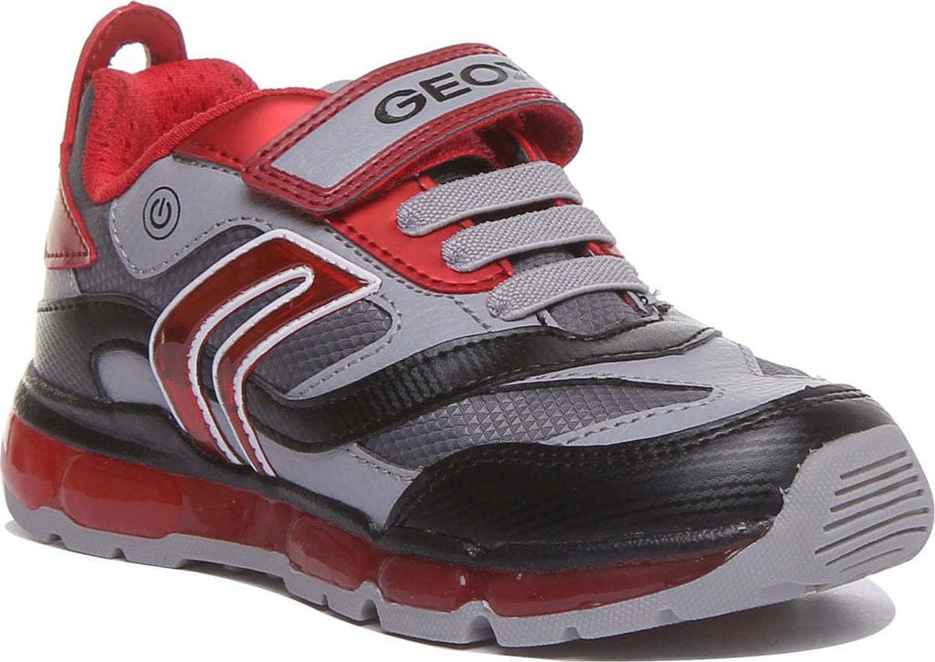 Geox J Android Turnschuhe mit e fachem Riemen, Haken und Schlaufe mit Gel Sohle für K der Grau Rot – EU 33 / Grau rot