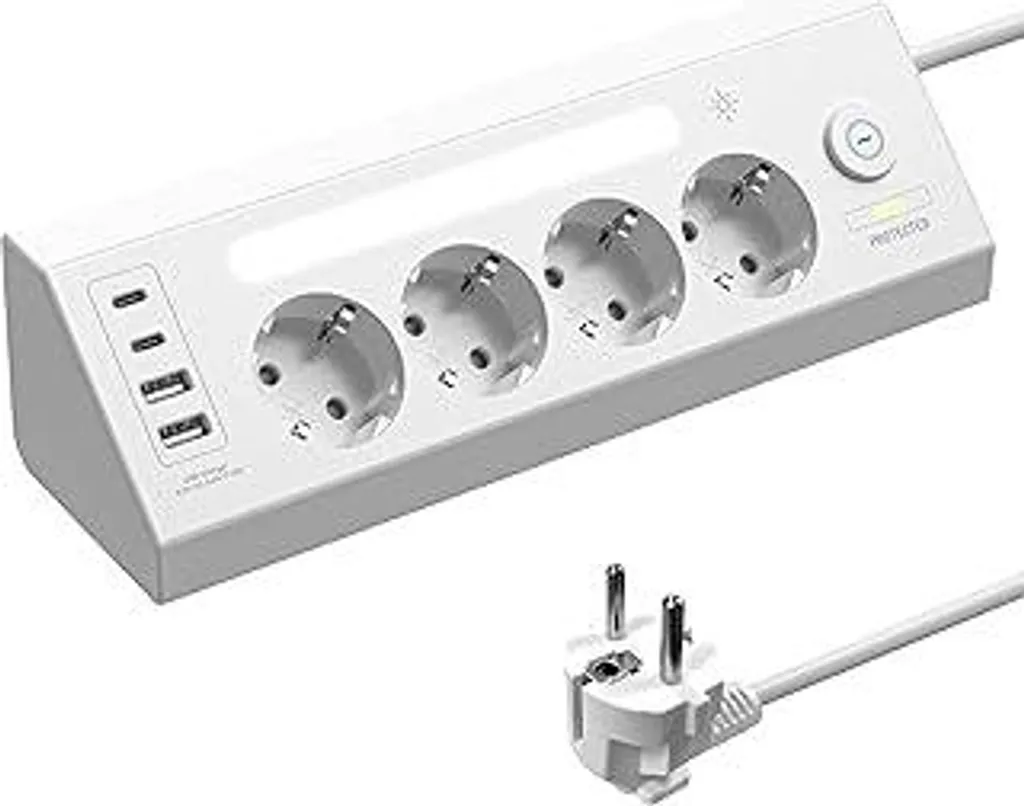Presa multipla angolare, presa multipla a 4 vie con USB e 2 Type-C, presa angolare a 90°, presa multipla con interruttore, presa multipla con protezione da sovratensione, presa di distribuzione a parete con LED, cavo da 1,8 m