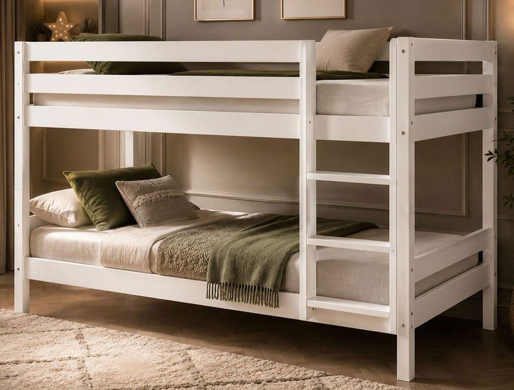 Etagenbett Kinderbett  Spielbett Massiv Weiss Hochbett Produktbild 