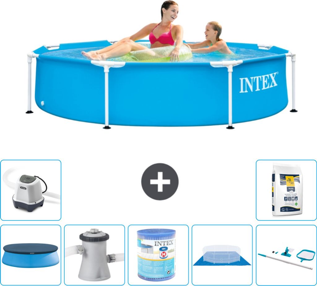 Intex-Schwimmbecken mit rundem Rahmen – 244 x 51 cm – Blau – im Lieferumfang enthalten Abdeckung - Filterpumpe für Schwimmbad - Filter - Bod...