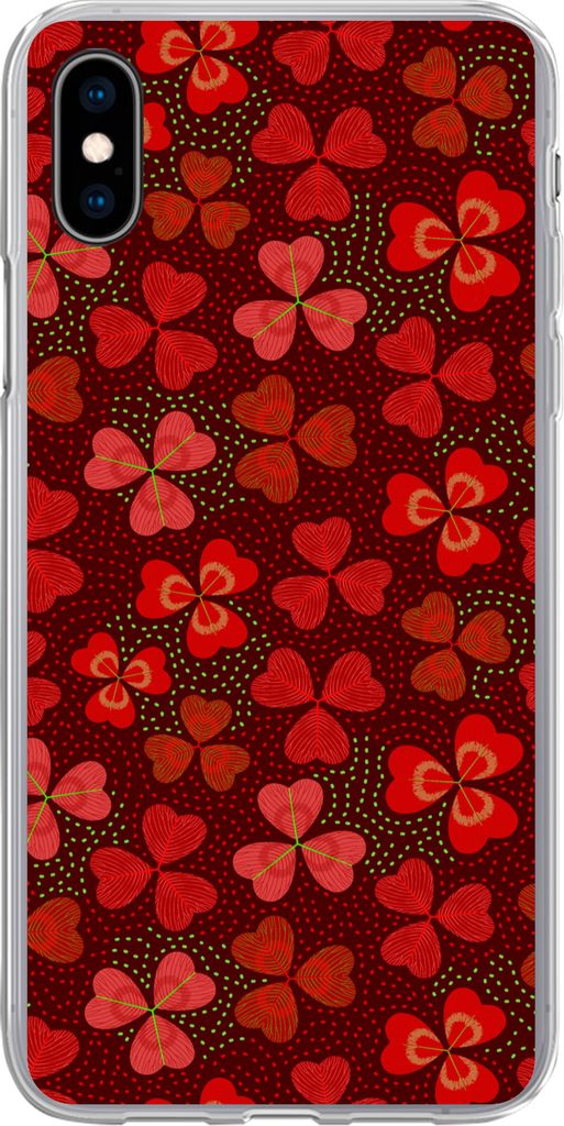 MuchoWow Handyhülle Schutzhülle Hülle für Telefoonhoesje iPhone Xs Muster - Klee - Rot Silikon Softcase Handy Hülle - Handytasche