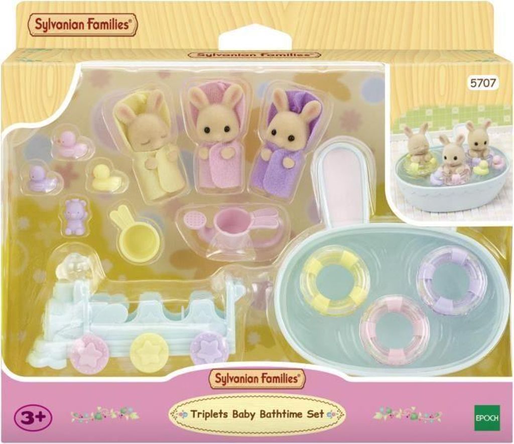 Miniaturfiguren - SYLVANIAN FAMILIES - 5707 - Die Creme Rabbit Drillinge und Badeaccessoires