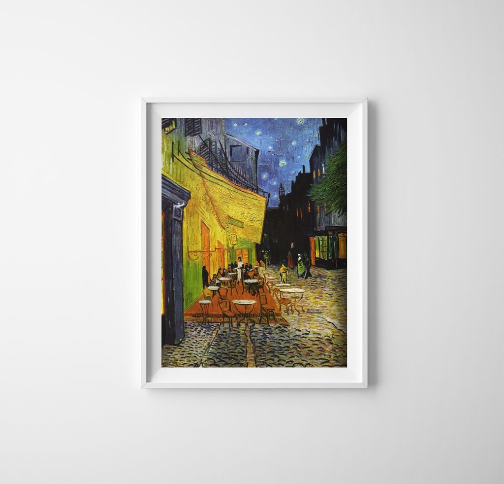 Poster - Canvas - Leinwand - 21 cm x 29,7 cm - Fotoposter - Leinwandkunst - Café-Terrasse Nachts Durch Vincent Van Gogh