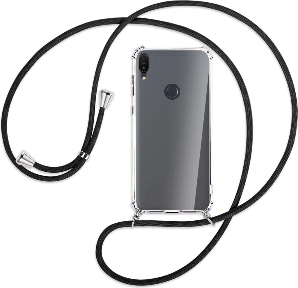 Handykette Backcover-Schutzhülle mit Band (Metall silberfarben) für Asus Zenfone Max M2 - schwarz