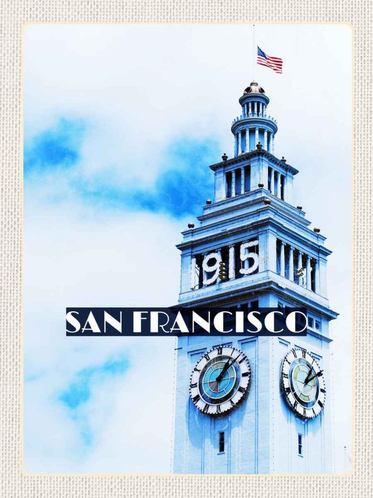 vianmo Holzschild 40x30 cm San Francisco Gebäude USA Flagge Turm Bildmotiv Reisemotiv Amerika