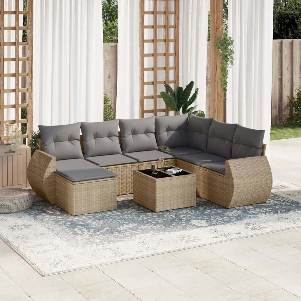 Maison Exclusive - 8-tlg. Garten-Sofagarnitur mit Kissen Beige Poly Rattan