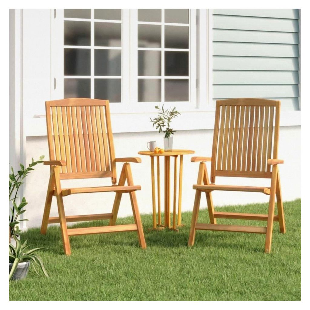 Klappstuhl 2er Set Teakholz 60×74,5×104 cm 6-fach verstellbar für Garten, Balkon und Camping