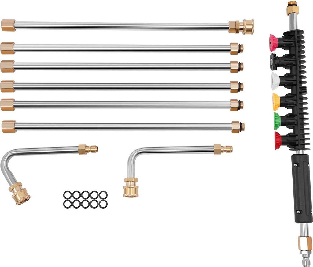 Hochdruckreiniger Verlängerungslanzen-Set - Stangenset - Stangen: 6 gerade + 2 gebogene (90°, U) - Druck: 4000 PSI - Kupplung 6,35 mm - Für Dach...