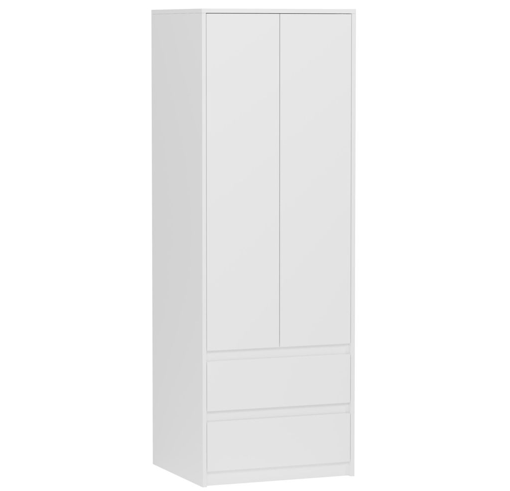 Framire Kleiderschrank 2-türig mit Schubladen 180 x 63 cm, Modell MODERN B6, weiß