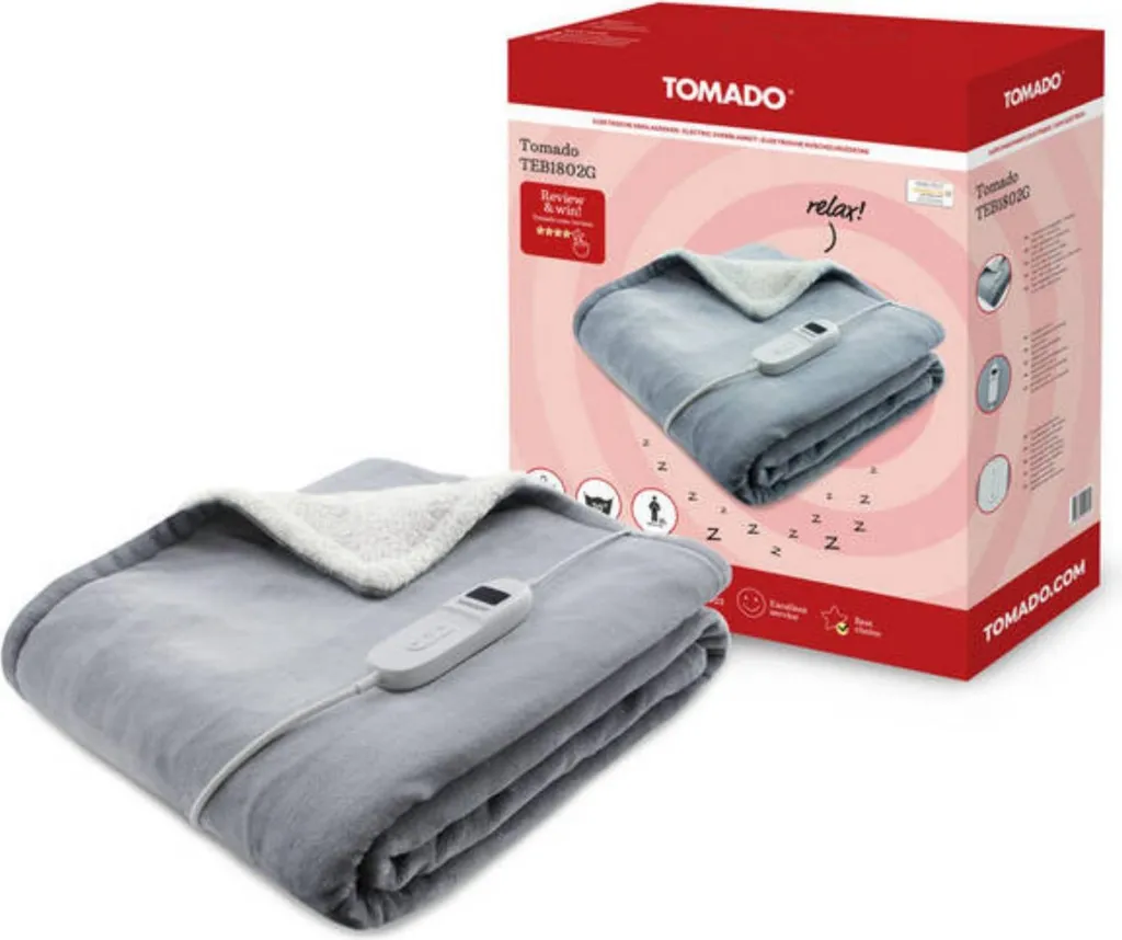 Couverture chauffante Tomado 180x130 cm gris et blanc douce et réglable