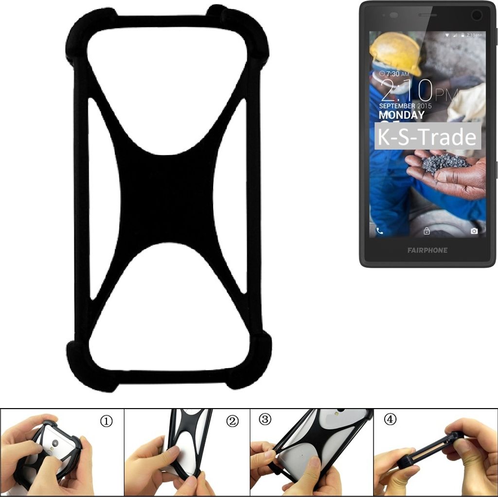 K-S-Trade Handy-Hülle Schutz-Hülle kompatibel mit Fairphone Fairphone 2 Silikon Bumper TPU Softcase Smartphone Stoßschutz, schwarz