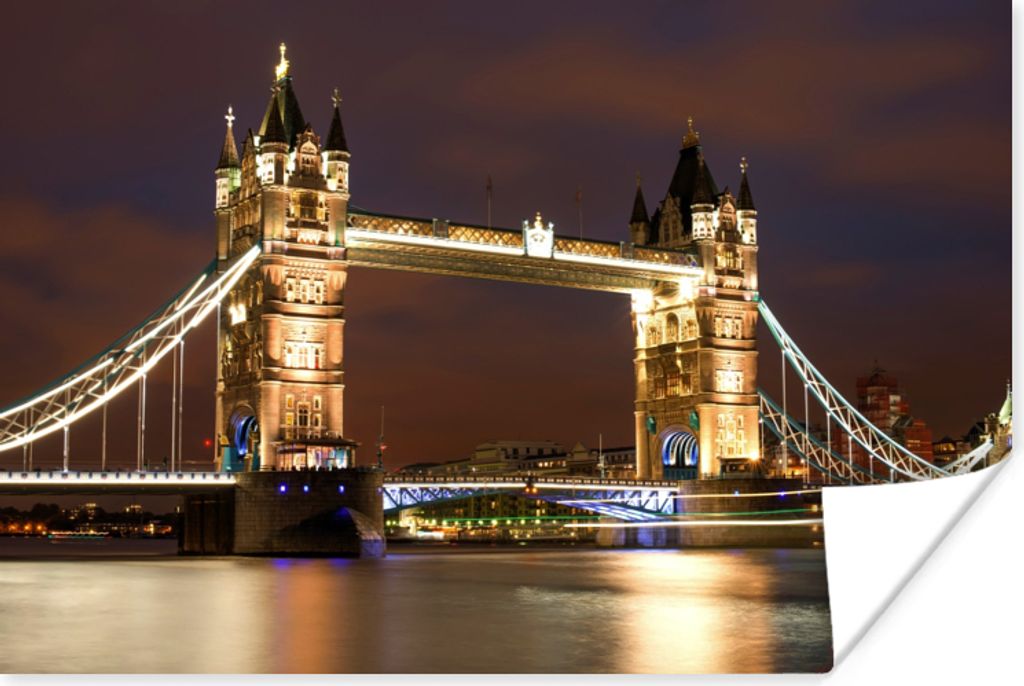 MuchoWow Poster London - Nacht - Brücke 60x40 cm - Schlafzimmerdekoration