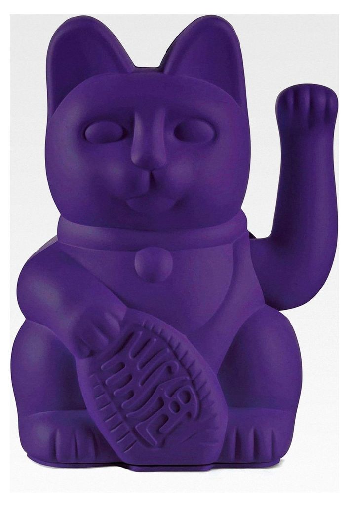 Glückskatze Winkekatze in Violett aus Kunststoff, 15cm