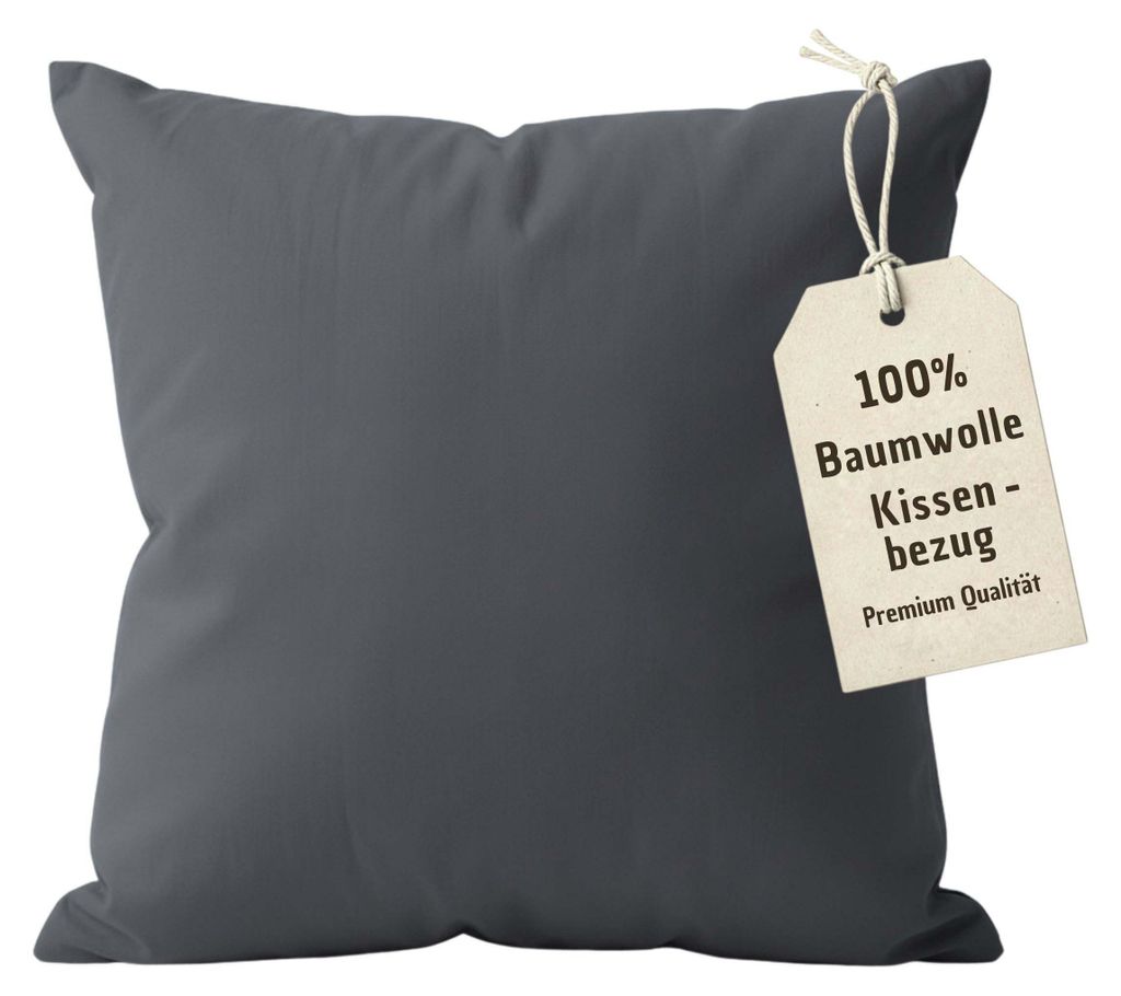 Kissenbezug 50x50 cm Anthrazit | 100% Baumwolle | Atmungsaktive PREMIUM Kissenhülle mit verdecktem Reißverschluss