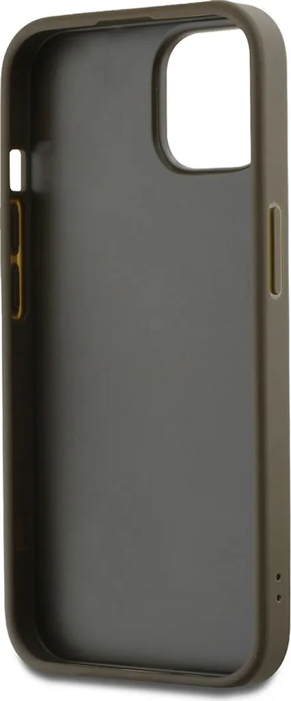 Cover DKNY iPhone 14 Marrone Leather Stack Logo con Cinturino Polso - 4