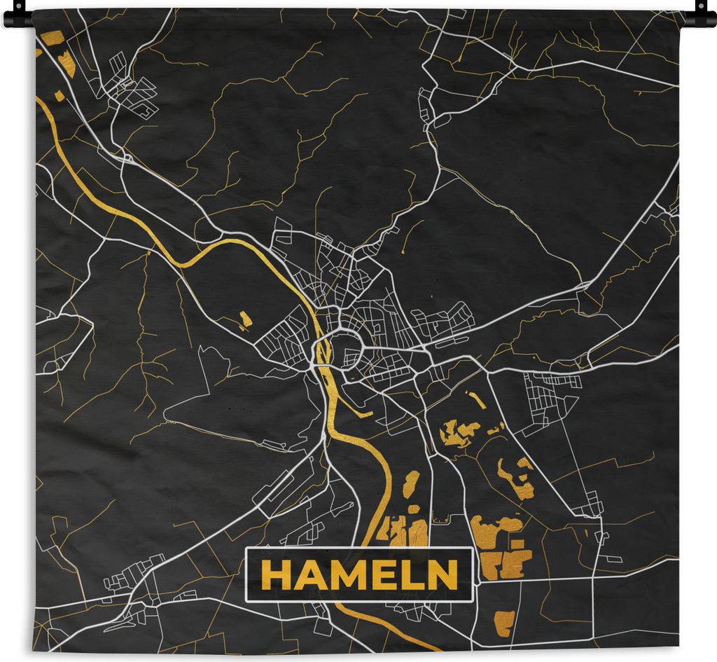 MuchoWow Wandteppich Wandbehang Karte - Hameln - Gold - Stadtplan - Deutschland 90x90 cm Tapisserie Dekoration Wandtuch - Wandaufhänger