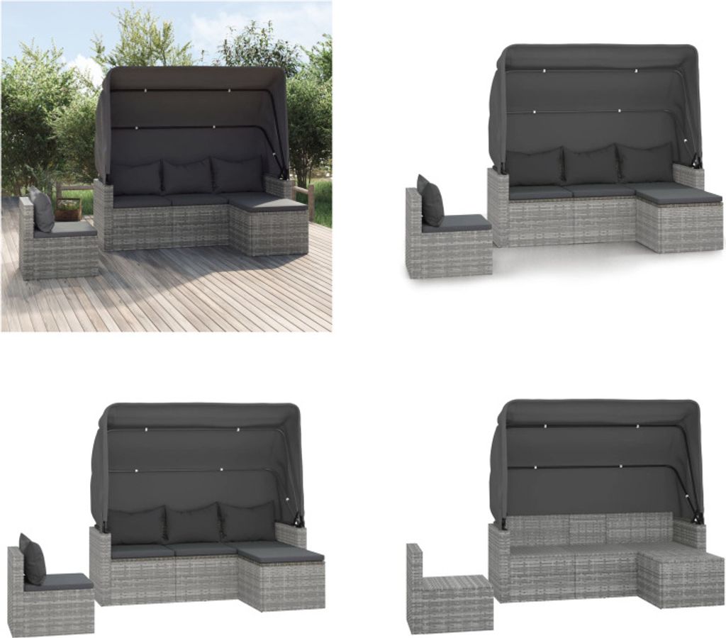vidaXL 4 tlg. Garten Sofagarnitur mit Kissen Grau Poly Rattan - Garten Sofagarnitur - Garten Sofagarnituren - Outdoor Sofagarnitur - Sofagarnitur T...