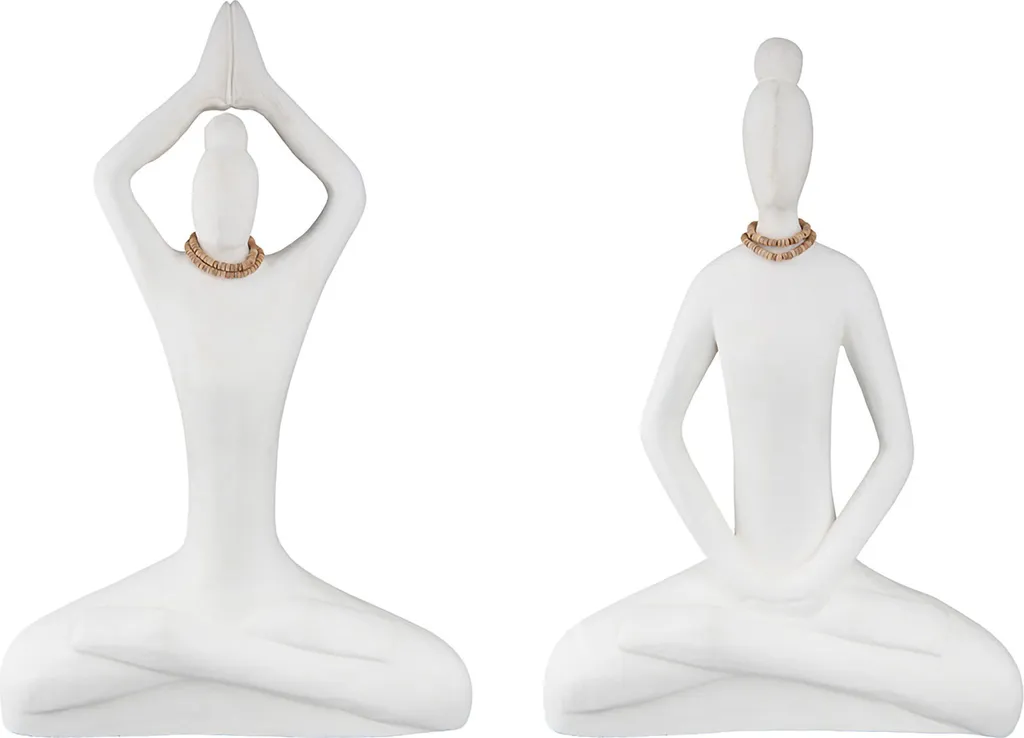 Figurine Yoga Ladys en bois de manguier blanc et naturel H. 34 cm Gilde