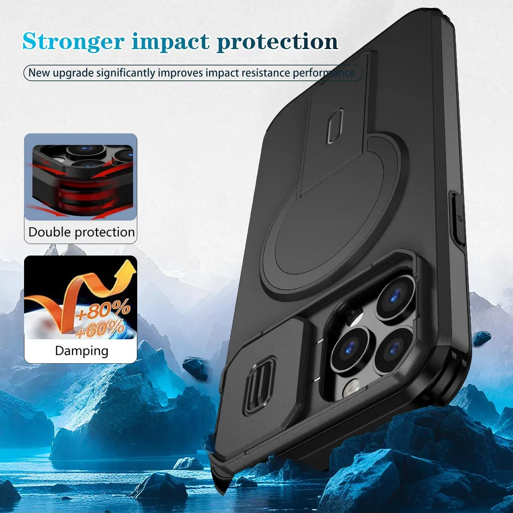 Cover iPhone 12 Pro Max Nera con Supporto e Protezione Fotocamera - 8