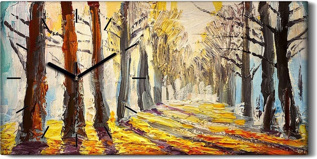 Wohnzimmer-Bild Leinwand Uhr Geräuschlos Kunstdruck 60x30 Ölgemälde Wald Bäume - schwarze Hände