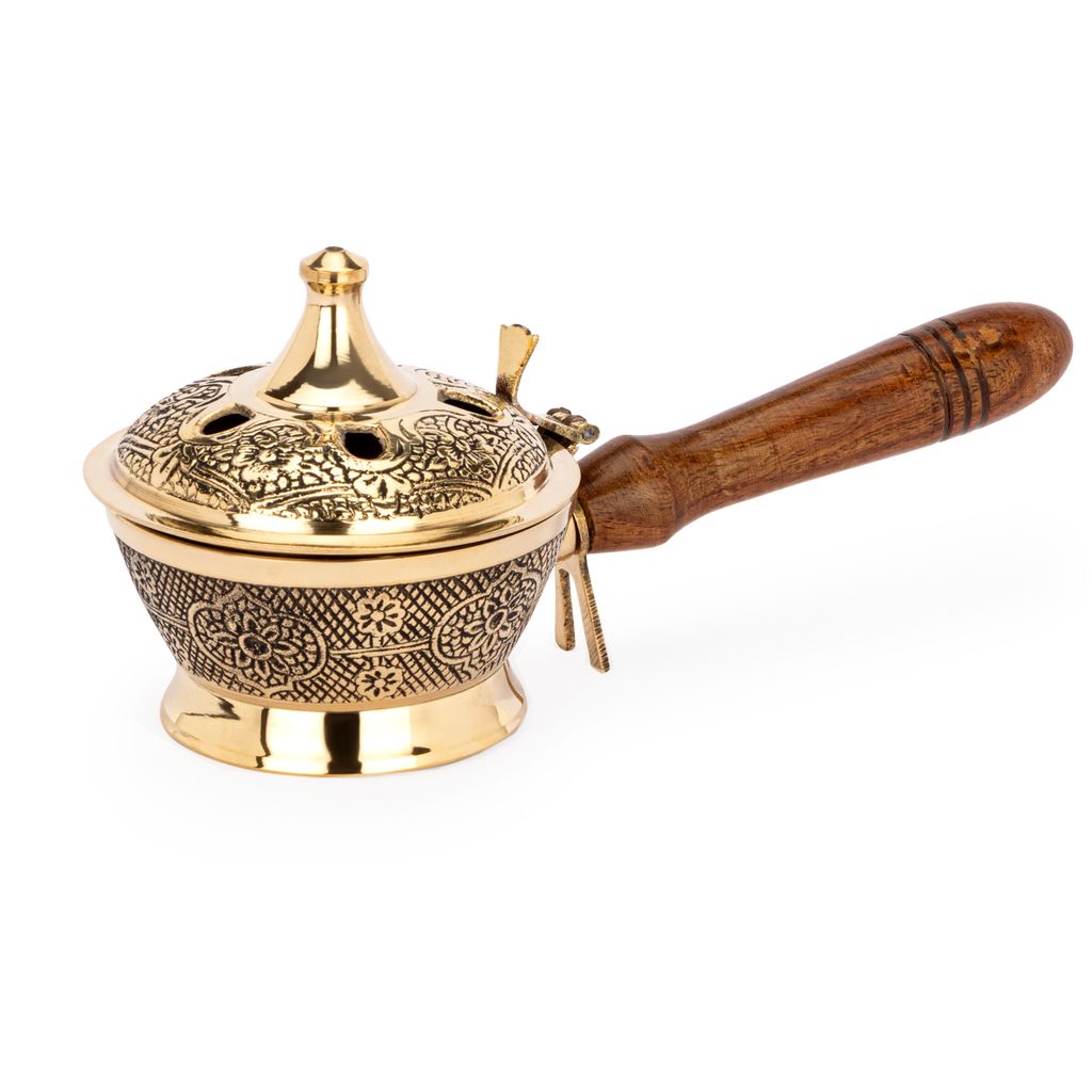 NKlaus 19cm Räucherpfanne Messing gold Betriebsart Räucherkohle auf Sand für Weihrauch 14001