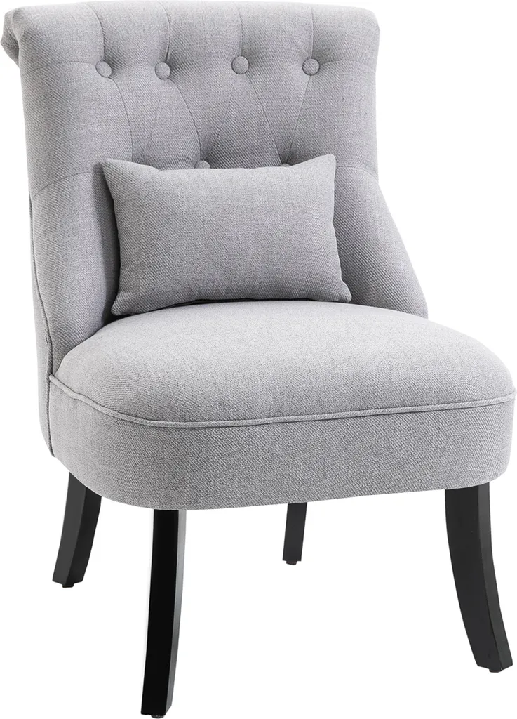 Fauteuil d'appoint en lin gris avec coussin lombaire et pieds surélevés
