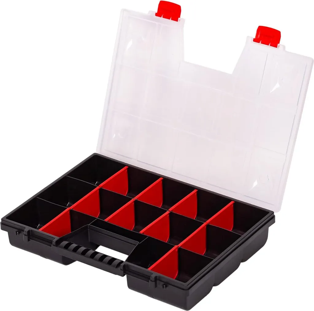 Organiseur pour petites pièces avec couvercle transparent et casiers