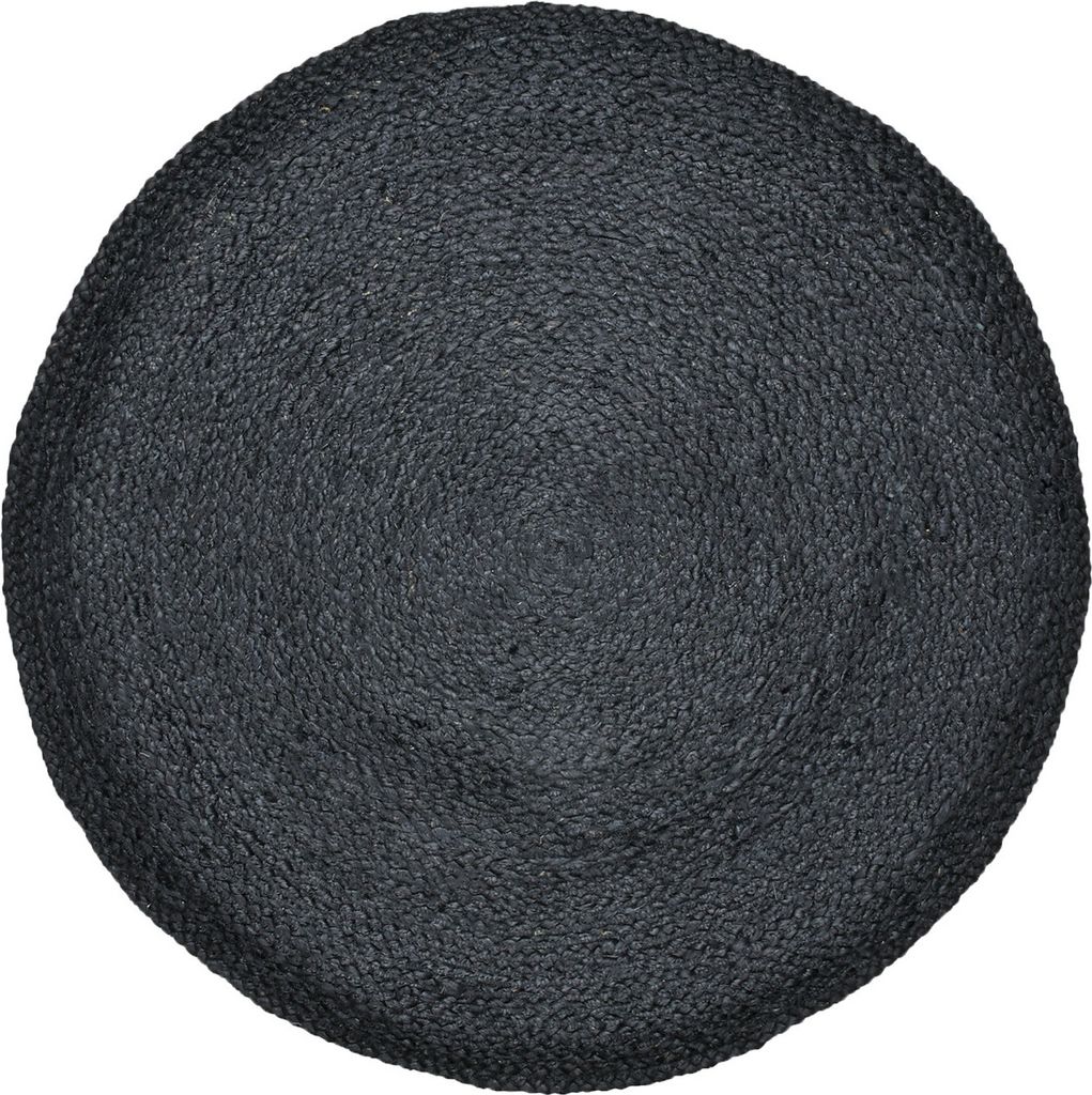 Marrakesch Boho Deko Jute Teppich rund 80 cm handgeflochten in Schwarz | Runder Teppich Abrila für Wohnzimmer Flur Bad oder Küche | Runde Outdoor...