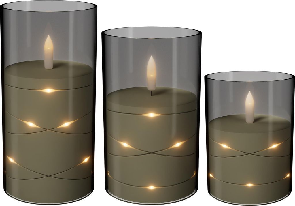 JOIEYOU 3er Set LED Kerzen Flammenlose Stumpenkerzen mit Acryl-Tassen, Fernbedienung & Timer Funktion Warmweiß Kerzenlicht Deko für Weihnachten, ...