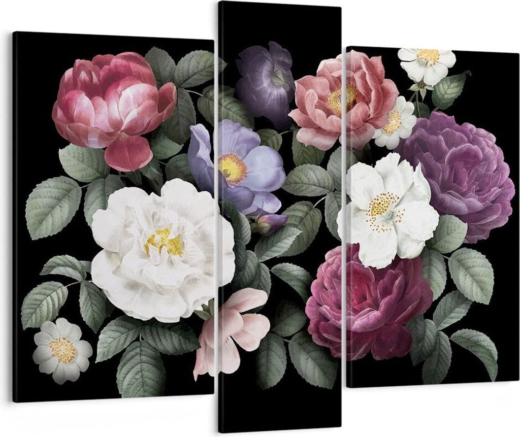 Bild auf Leinwand - Leinwandbild - 3 Teile - Blumen Blumenstrauß Komposition - 95x80cm - Wand Bild - Wanddeko - Wandbilder - Leinwanddruck - Bilde...