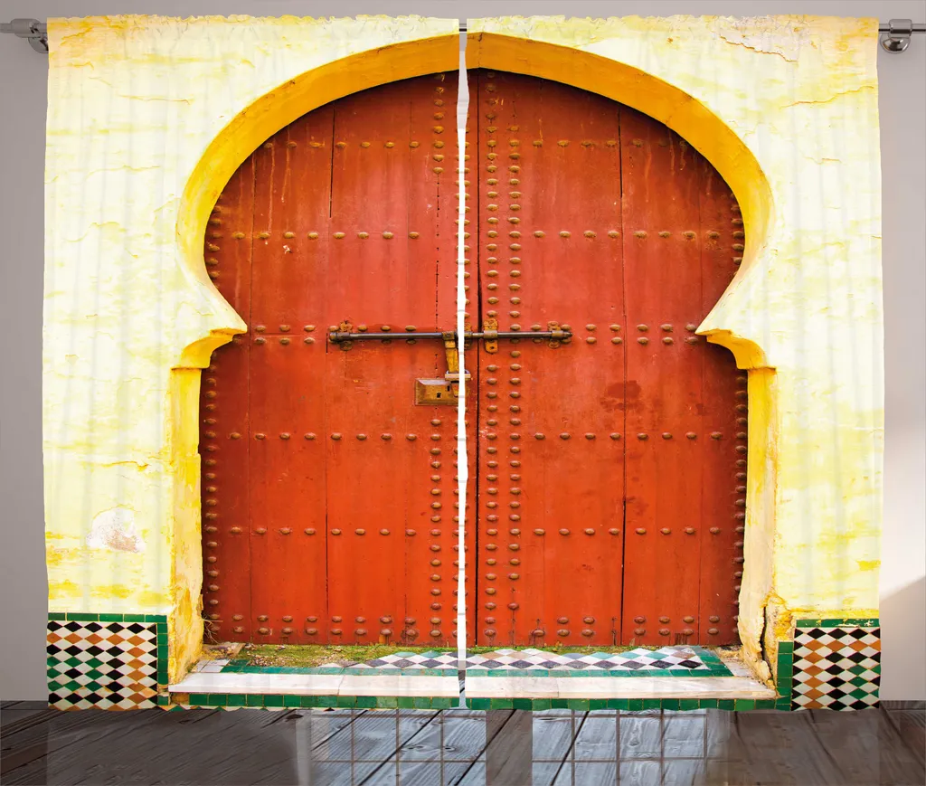 Rideau de Chambre Rustique pour Déco Marocaine Jaune et Orange 280x225