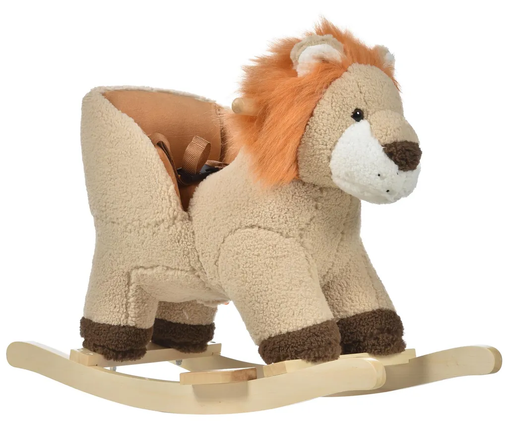 Cadeau Enfant : Lion à Bascule Musical et Moelleux en Bois de Peuplier