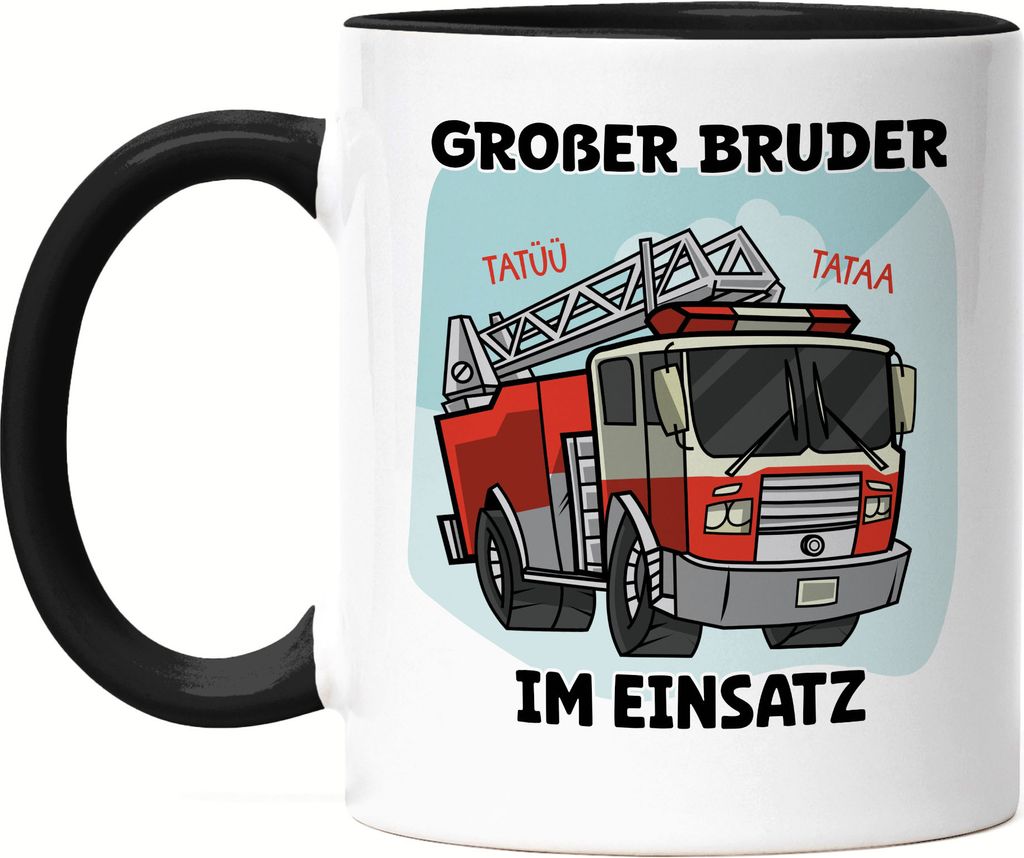 Großer Bruder Tasse Schwarz Feuerwehrmann Feuerwehr Beschützer Retter Geschwister Liebe Familie Geborgenheit