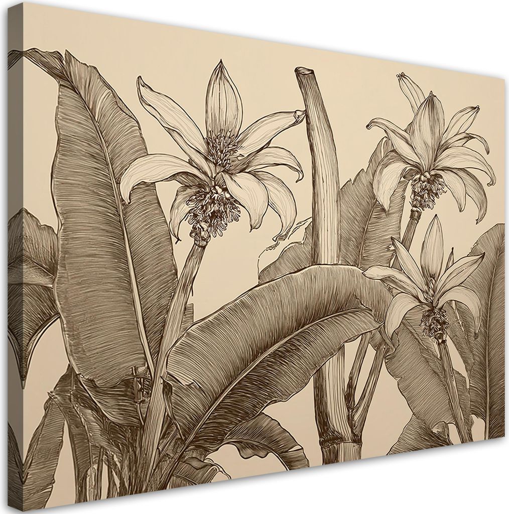 Leinwandbild Blumen Beige Blätter 100x70 Feeby Beige bild für die wand bereit zum aufhängen