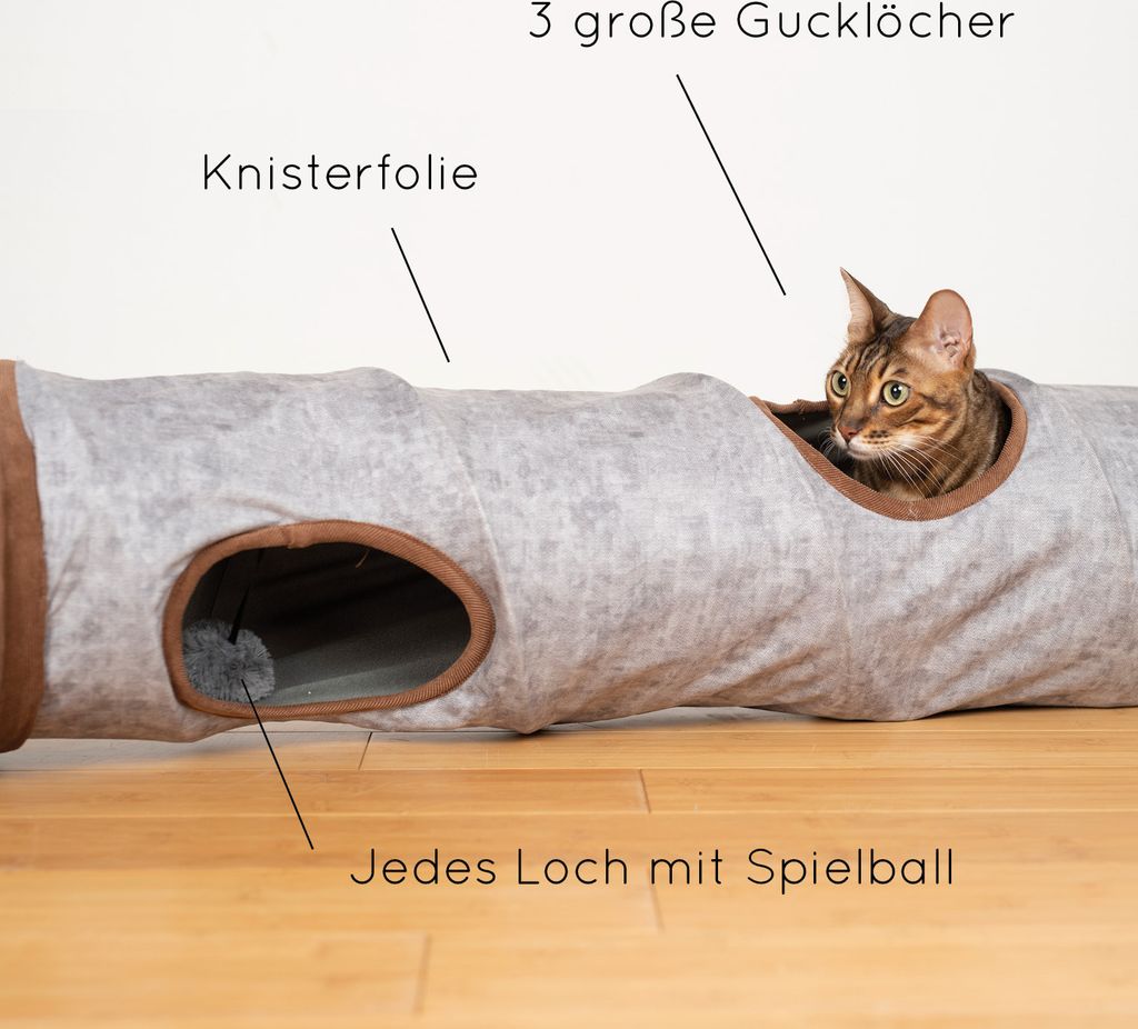 KaraLuna Katzentunnel 120 x 24 cm I 3 Gucklöcher & Produktbild 3