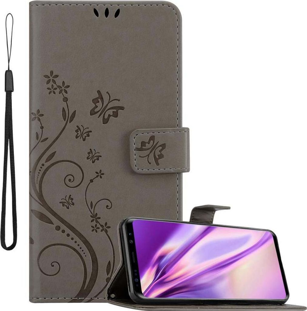 Cadorabo Hülle für Samsung Galaxy S9 PLUS Schutz Hülle in Grau Schutzhülle Handy Hülle Etui Case Blumen Flower