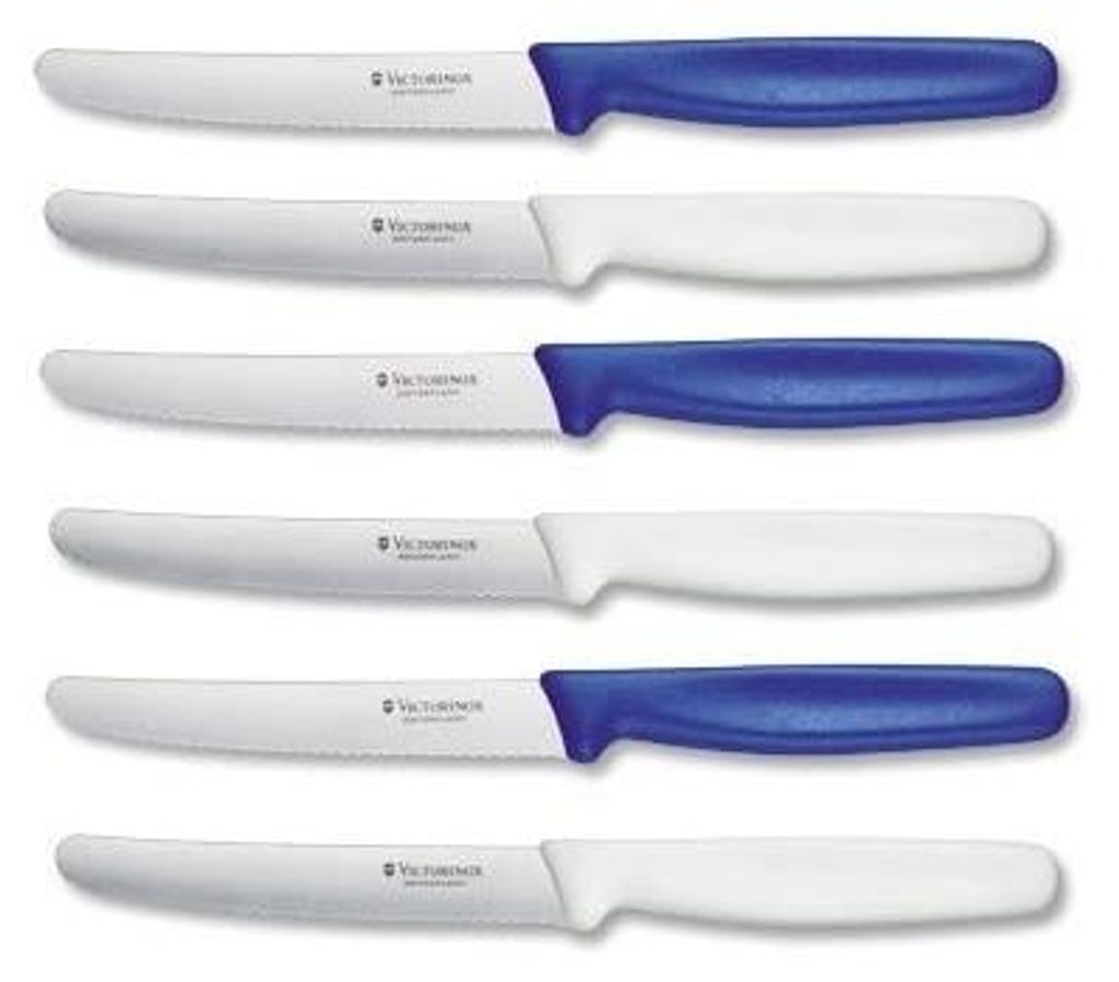 VictorInox | Tafelmesser Set | 6-teilig | Blau und Weiß | ideal für Brotzeit und Tischgedeck | hochwertige Klingenqualität