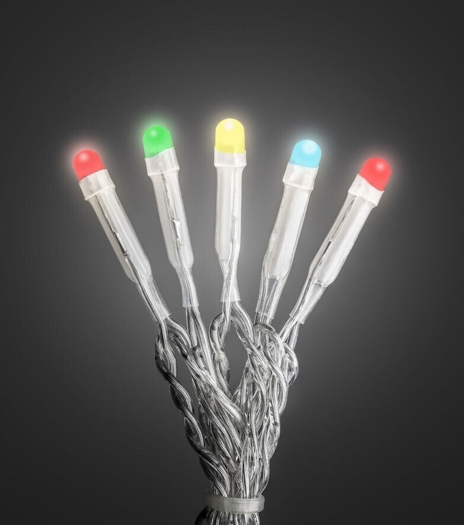 Konstsmide 6340-523 Micro LED Lichterkette, gefrostet, verschweißt, 10 bunte Dioden, 30V Innentrafo, transparentes Kabel