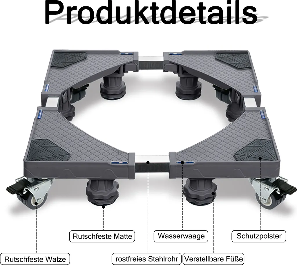 Support de Machine à Laver Universel avec Roulettes et Pieds Réglables