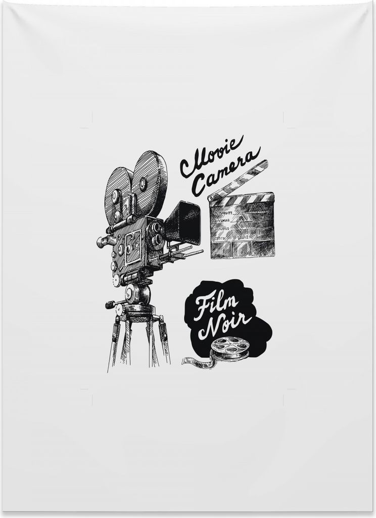 Abakuhaus Kino Wandteppich, Schwarze Filmkamera aus Weiches Mikrofaser Stoff Kein Verblassen Klare Farben Waschbar, 110 x 150 cm, Weiß Schwarz