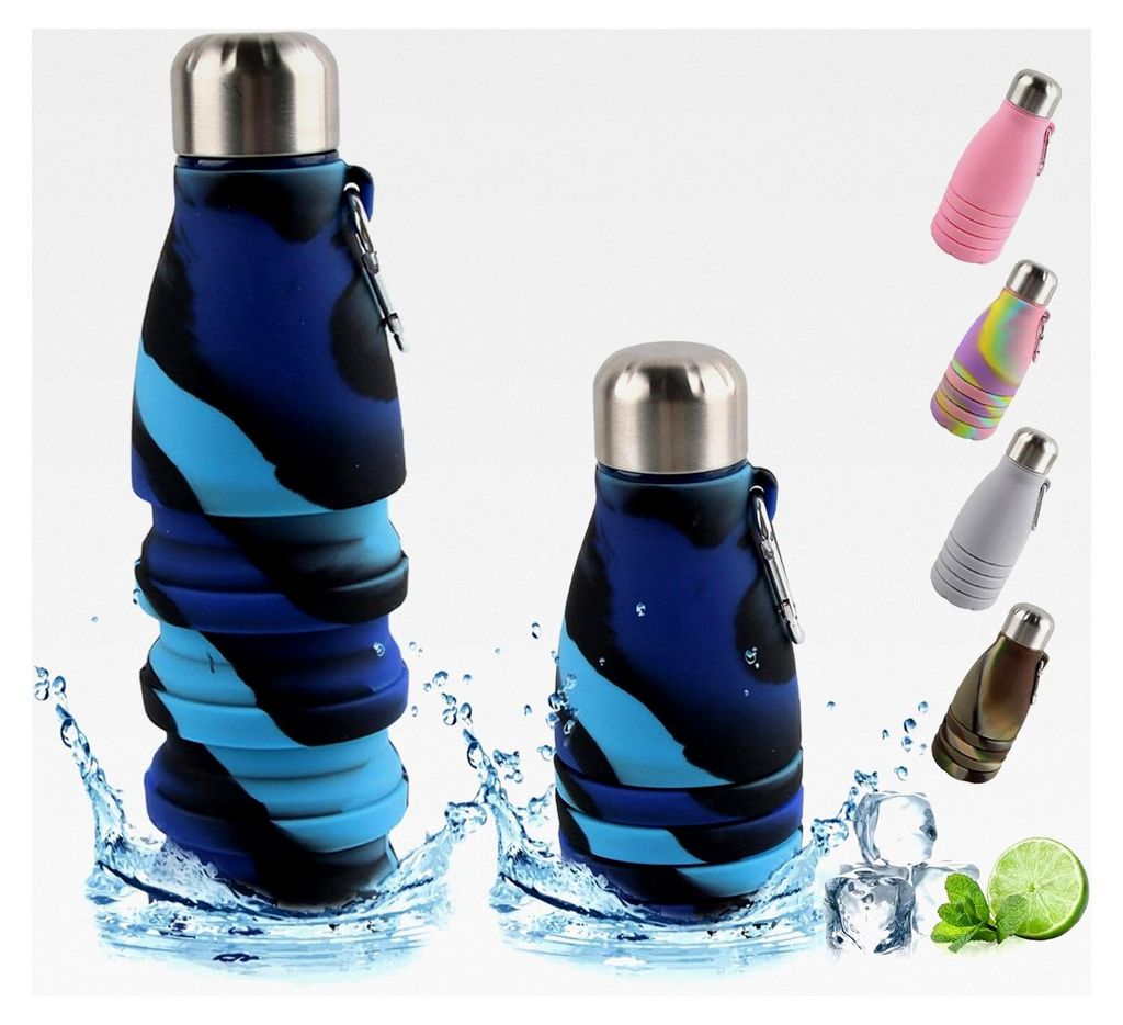 Faltbarer Trinkbecher, 550 ML Sportbecher, Tragbar, Auslaufsicher und Spill-Free, Ideal für Reisen, Sport und Outdoor-Aktivitäten (Camouflage Blau)