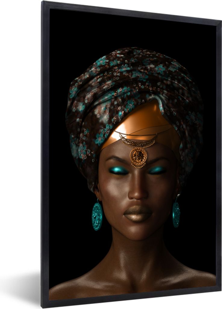 MuchoWow MuchoWow Gerahmtes Poster Frauen - Accessoires - Blau 60x90 cm - Poster mit zchwarzem Bilderrahmen - Kunst